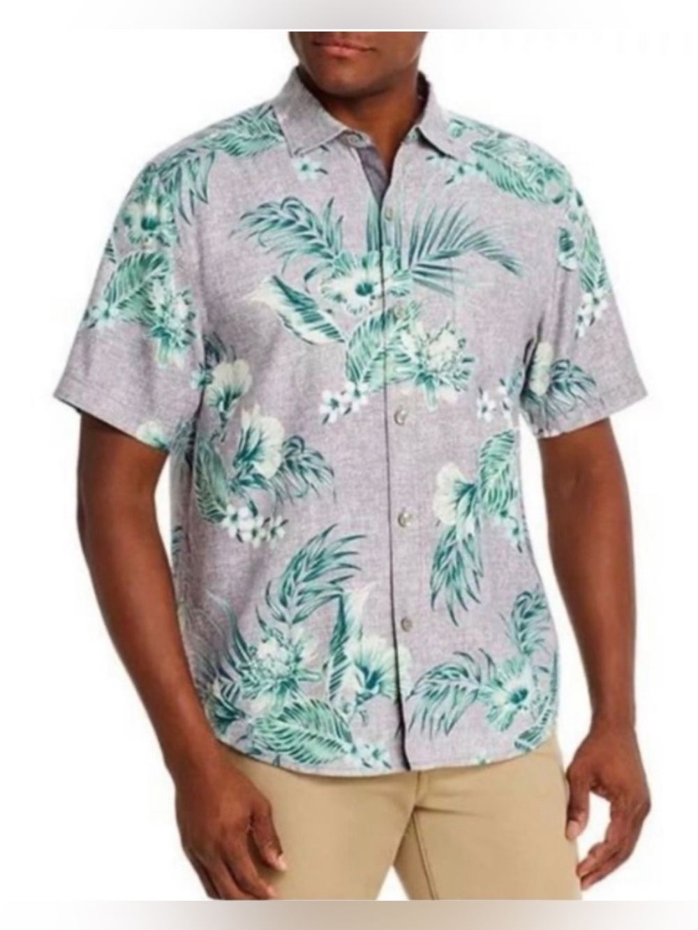 Tommy Bahama Silk Button Up Tropical Hawaiian Floral Shirt Mens 3XLT Woven Gray